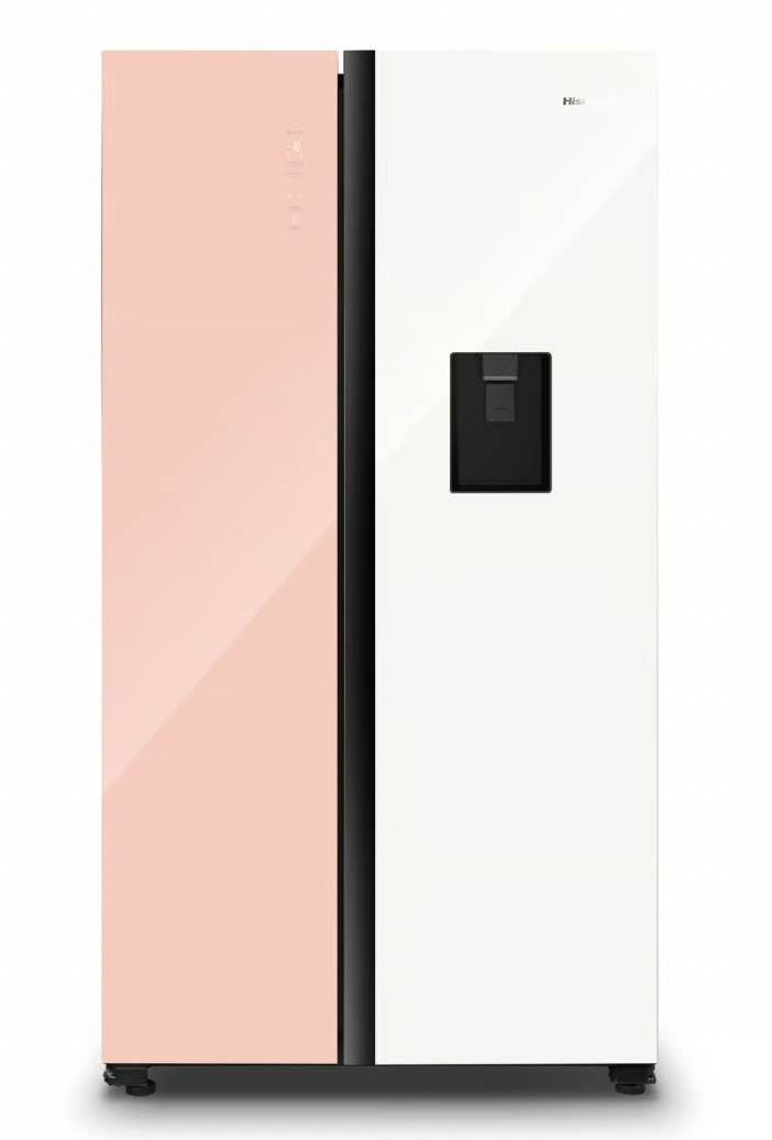 Freezer H670SDP-WD - 514L Pink & White Glass,  Side by side refrigerator